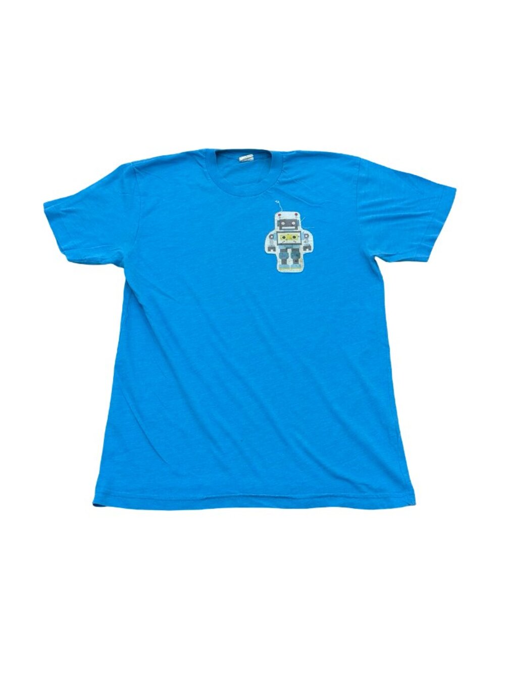Y2K American Apparel Robot Graphic T Shirt Blue